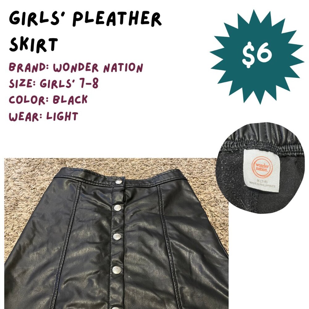 Girls' Pleather Skirt, Size M (7-8), Wonder Nation